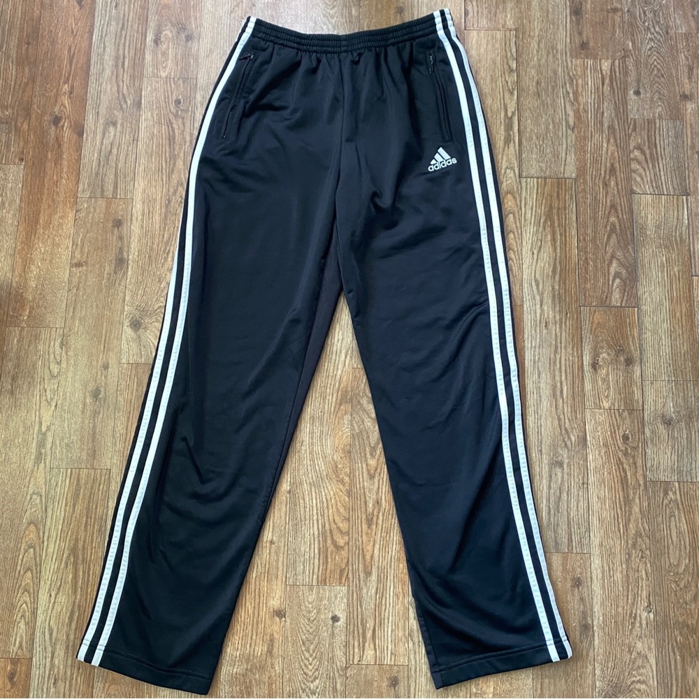 90s Adidas Adibreak Pants Tearaway Snap Black White 3 Stripe Youth XL VTG Y2K